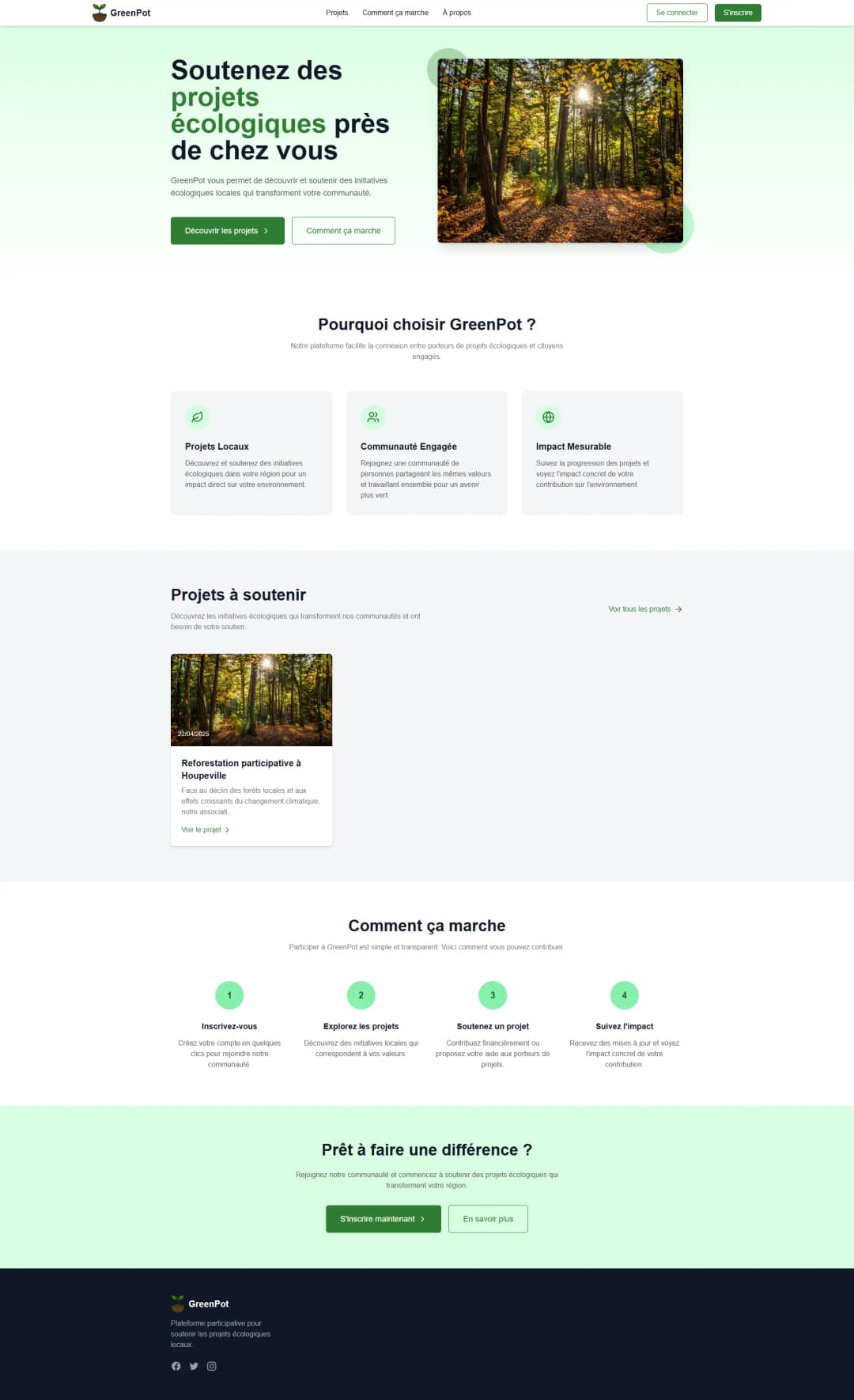 Capture d'écran du projet GreenPot : Plateforme participative écologique